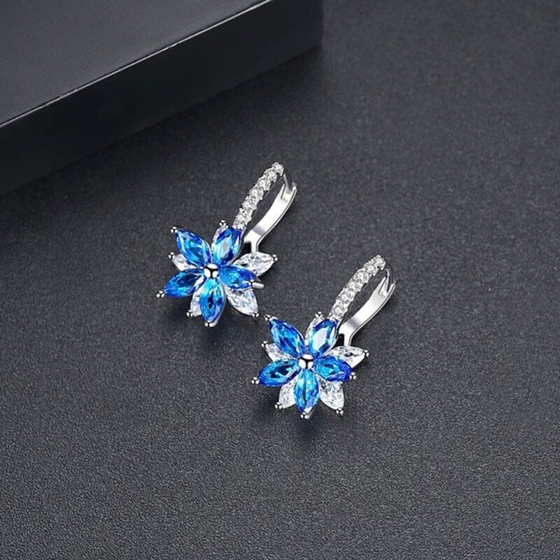 High-Quality Bohemian Citrine Blue Topaz Gemstone Clip Earrings - 925 Sterling SilverEarringsB