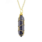 Natural Healing Rock Crystal Pendant NecklaceNecklaceGold-Blue sand