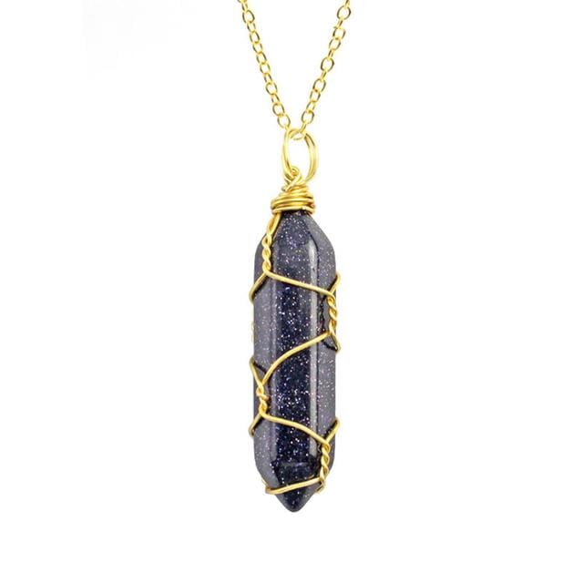 Natural Healing Rock Crystal Pendant NecklaceNecklaceGold-Blue sand