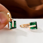 Champagne Gold Color Luxury Crystal Square Stone Hoop EarringsEarringsGreen