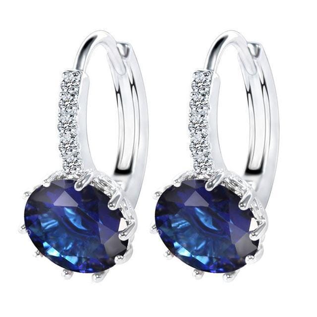 Luxury Flower Charm Assorted Crystals Ear Stud EarringsEarringsSilver - Blue