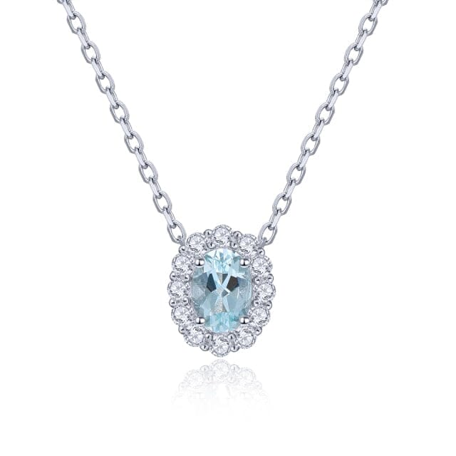 Classic Oval Aquamarine Pendant Necklace - 925 Sterling SilverNecklace