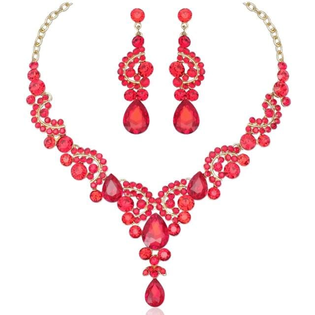 Blue Sapphire Necklace Earring SetEarrings2pcs Set Red