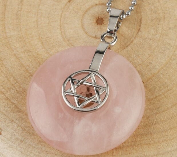 Jewish Hexagram Charms Healing Crystal NecklaceNecklaceRose Quartz