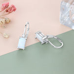 Rectangular Created White Fire Opal Hoop Earrings - 925 Sterling SilverEarrings