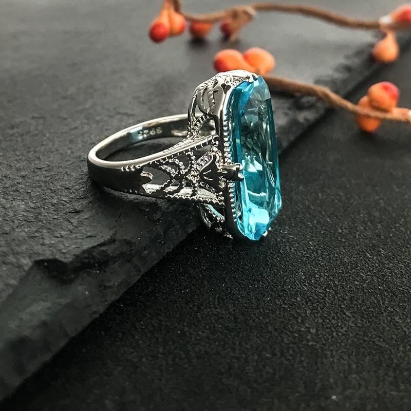 Stunning Big Aquamarine Ring - 925 Sterling SilverRing