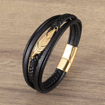 WWJD Fashion Classic Black Woven Leather Inlaid Cross Magnetic BraceletBraceletA11154-Gold