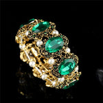 Vintage Style Big Emerald and Sapphire Stone Crystal Bangle BraceletBracelet