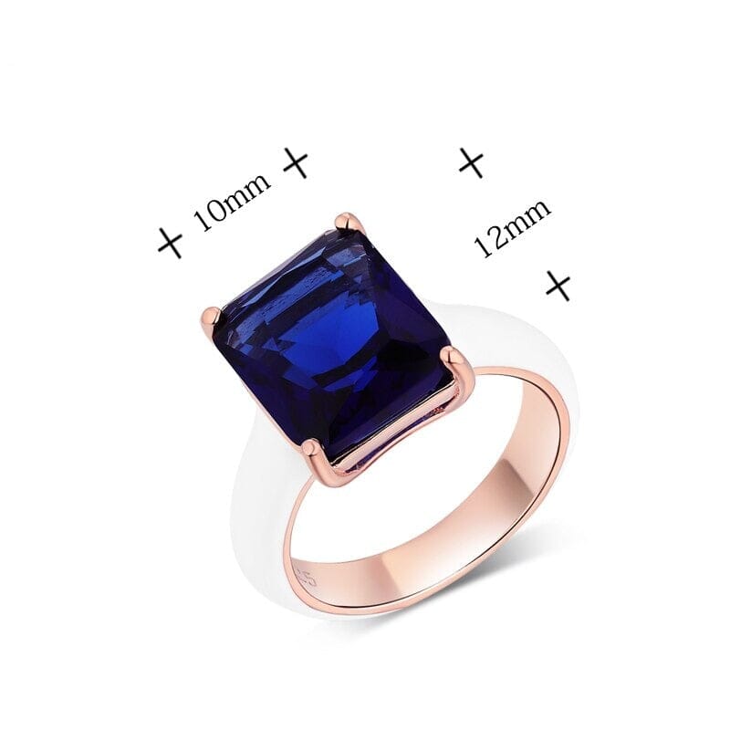 Modern Design Sapphire Enamel Ring - 925 Sterling SilverRing