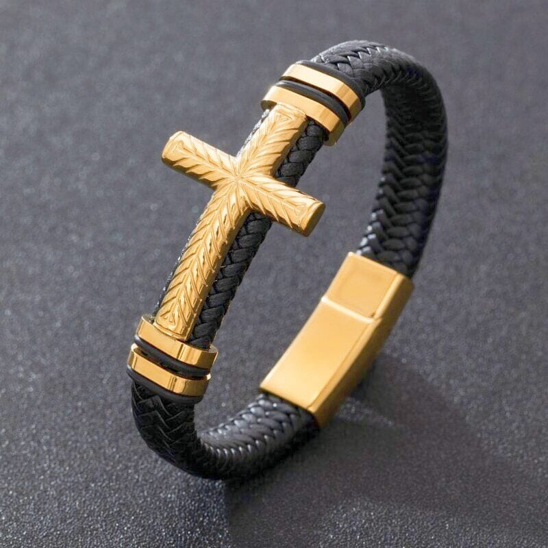 WWJD Fashion Classic Black Woven Leather Inlaid Cross Magnetic BraceletBracelet