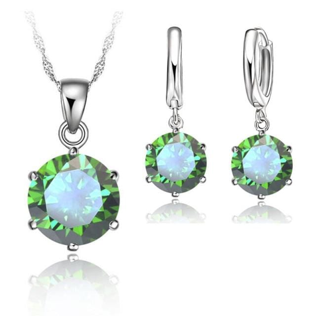 Crystal Earrings & Pendant Necklace - 925 Sterling SilverJewelry SetGreen