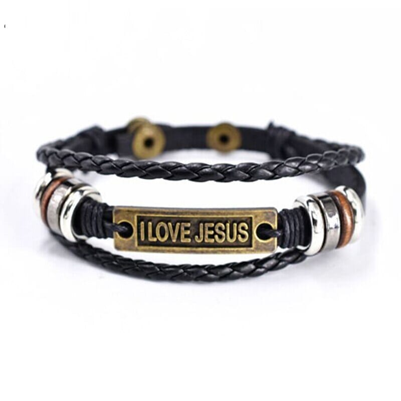 WWJD Fish Leather Bracelet Jesus Religious Braided BraceletBraceletI love jesus