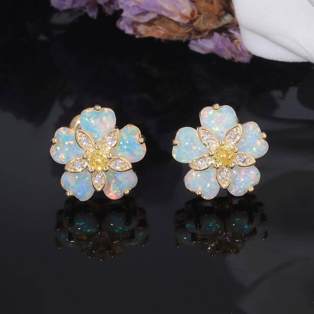 Cherry Blossom Fire Opal Stone Stud EarringsEarrings