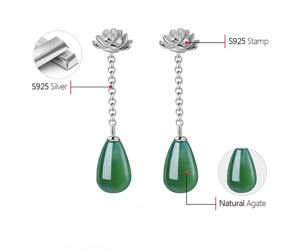 Water Drop Lotus Drop Earrings - 925 Sterling SilverEarrings