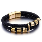 WWJD Fashion Classic Black Woven Leather Inlaid Cross Magnetic BraceletBraceletA7592-Gold
