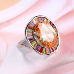 New Statement Big Colorful Champagne CZ Morganite Ring - 925 Sterling SilverRing6