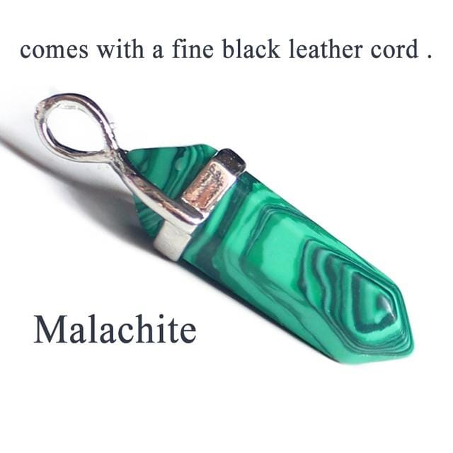 19 Design Natural Crystal Pendant Black Leather NecklacesNecklaceMalachite