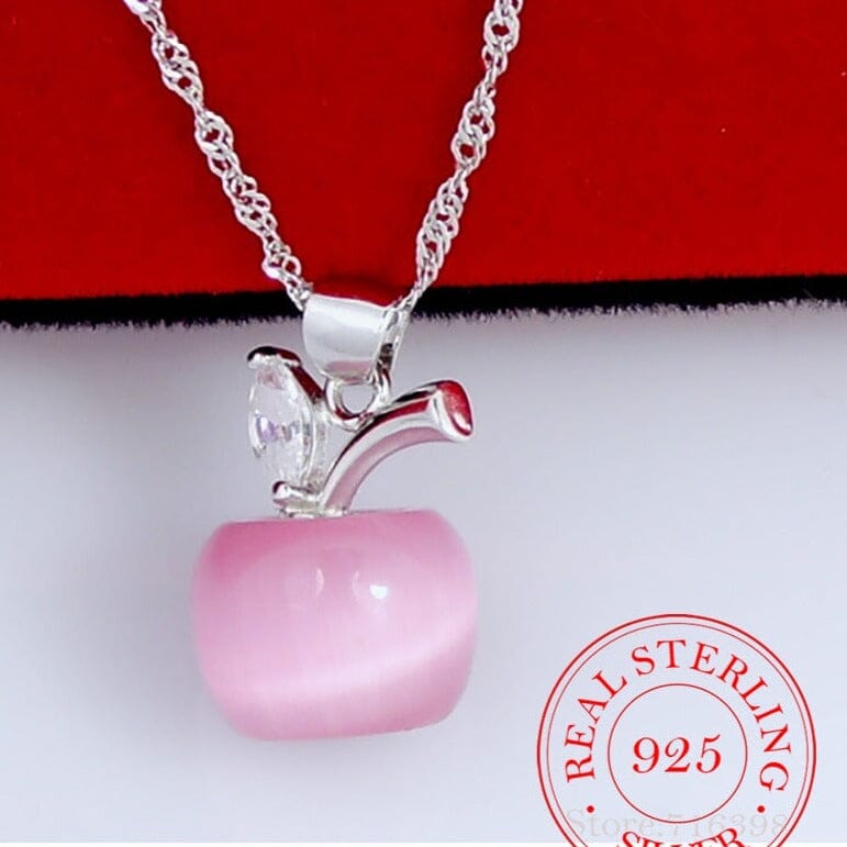 Pink/White Moonstone Apple Necklace - 925 Sterling SilverNecklacePink