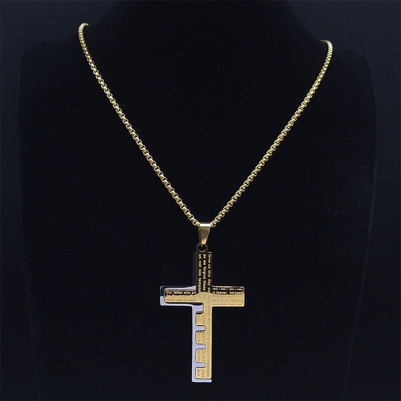 WWJD Cross Christian Prayer Necklace - ( Stainless Steel Gold )Necklace