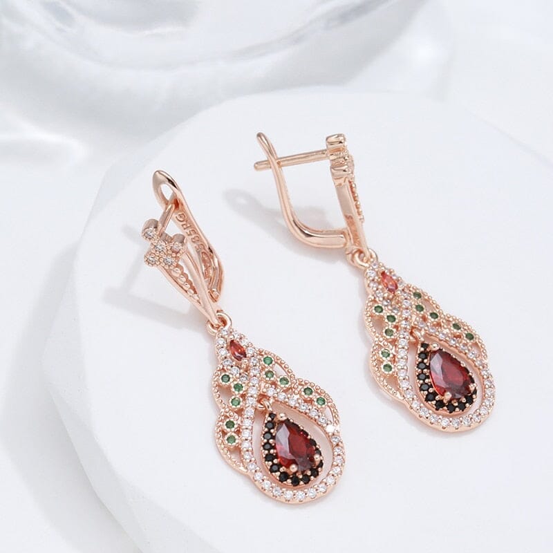 Queen Crystal Flower CZ Ruby Earrings - 585 Rose GoldEarrings
