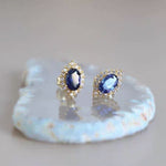 Halo Princess Sapphire Stud Earrings - 925 Sterling SilverEarrings