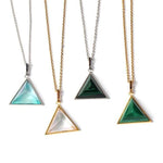 Aquamarine, Malachite And Clear Quartz Triangle Amulet NecklaceNecklaceStainless SteelClear Quartz