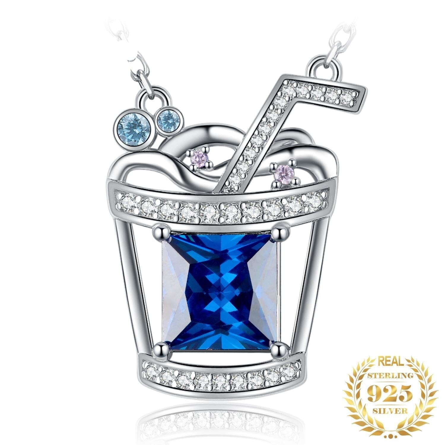 Fashion Ice Cold Drink 3.1ct Blue Sapphire Gemstone Necklace - 925 Sterling SilverNecklace