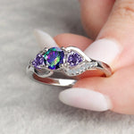 Heart-shaped Amethyst and Colorful Topaz Ring - 925 Sterling SilverRing