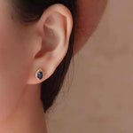 Halo Princess Sapphire Stud Earrings - 925 Sterling SilverEarrings
