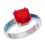 Rainbow Fire Opal and Red Garnet Silver RingRing8