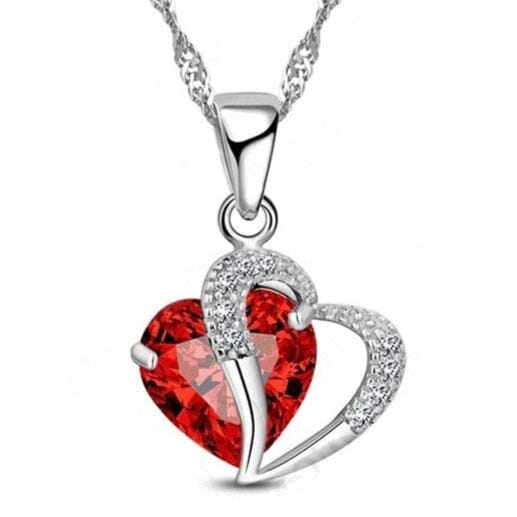 Elegant Ruby Love Pendant Necklace - 925 Sterling SilverNecklaceRed