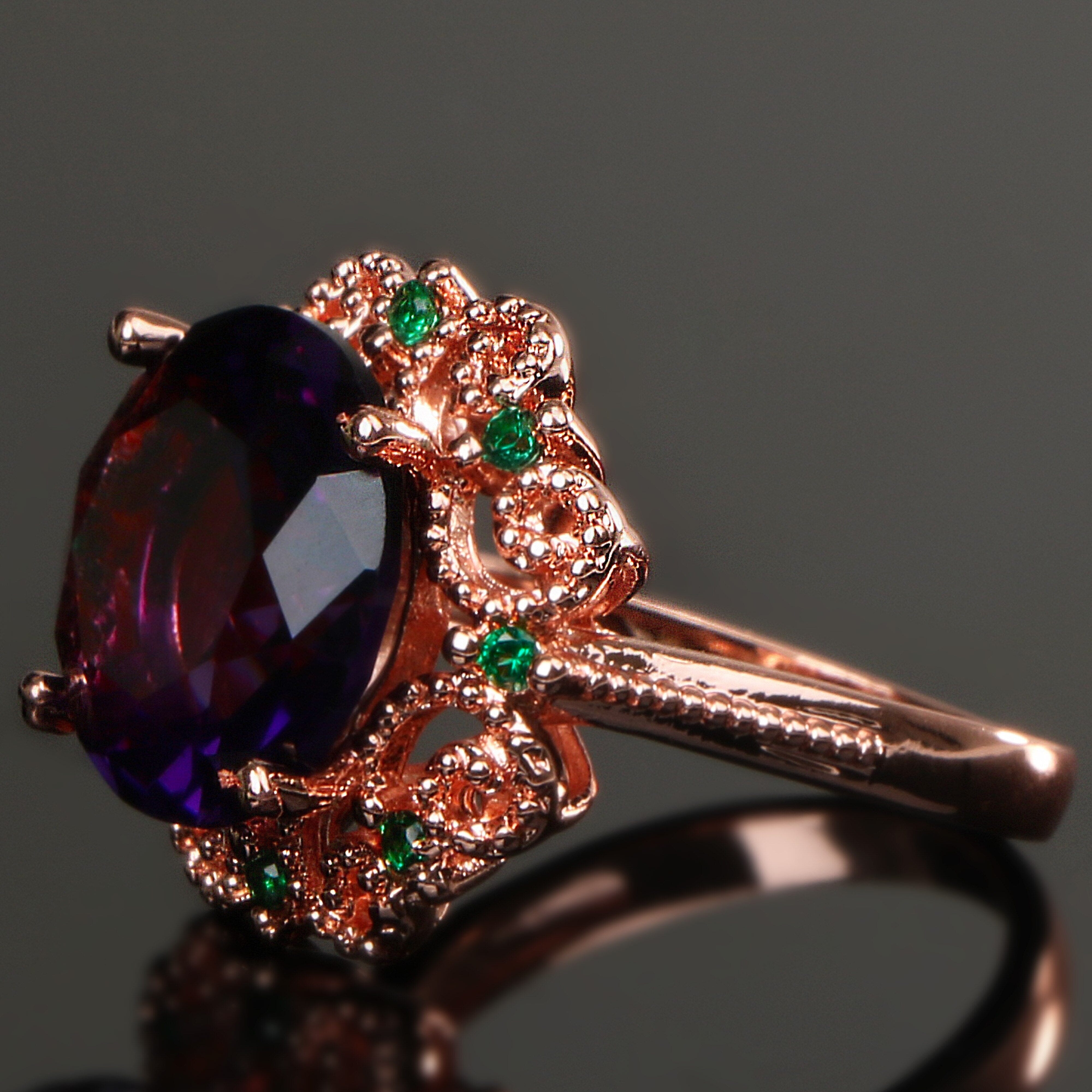 Charm Classic Flower Amethyst Gemstone RingRing