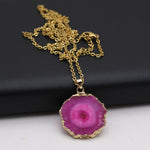 Fashion Natural Slice Druzy Pendant Necklace Gold Color ChainNecklace