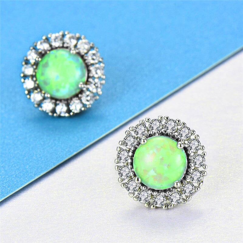 Green Fire Opal Cubic Zirconia Silver EarringsEarrings
