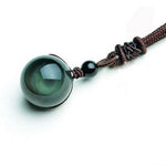 Natural Obsidian Rainbow Eye Transfer Good Luck Bead Pendant Polyester Rope Chain NecklaceNecklace