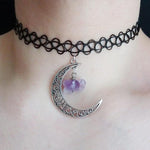 Amethyst Crystal Wire Wrapped Moon Gothic NecklaceNecklaceA3