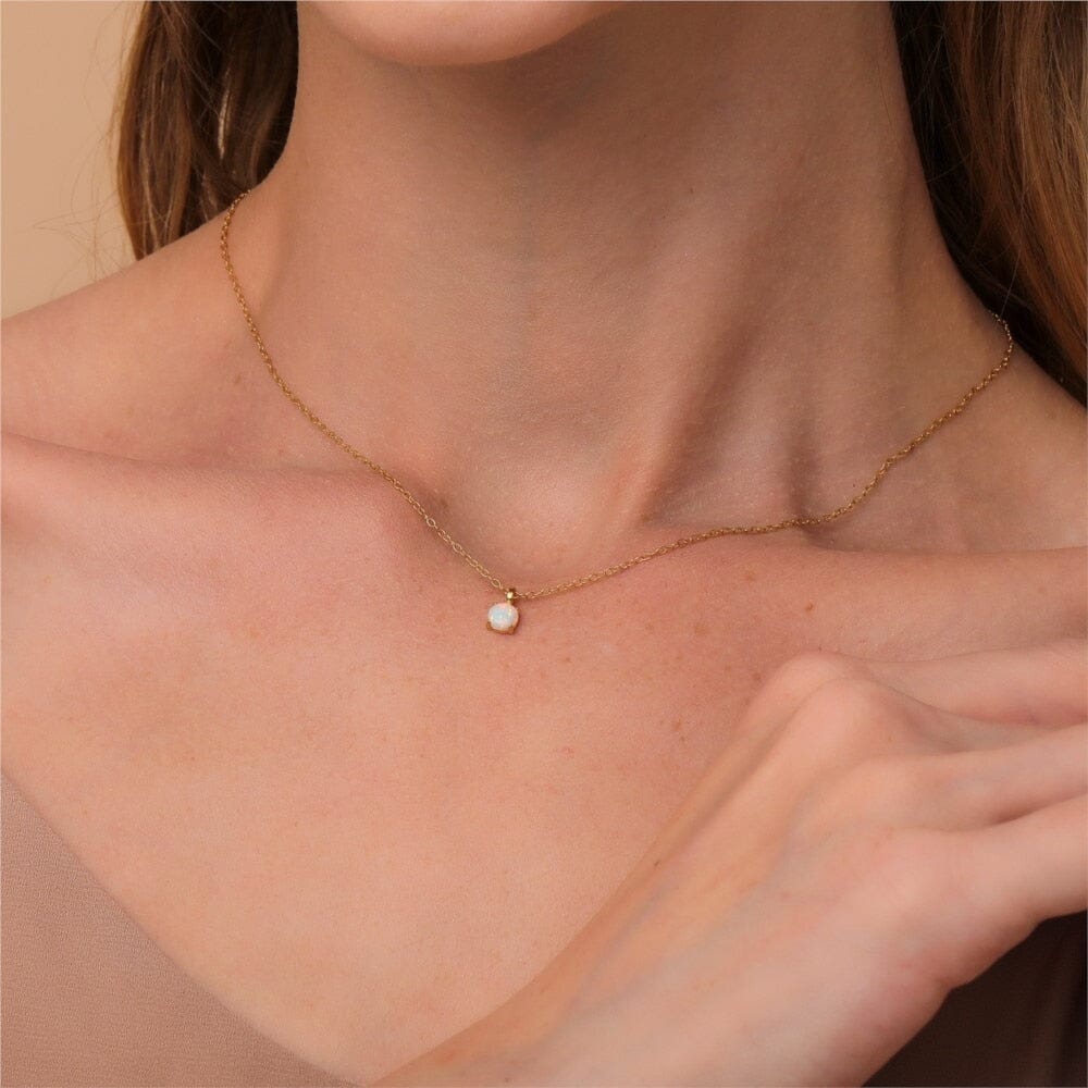 Simple Cute Opal Clavicle Chain Necklace - 925 Sterling SilverNecklace