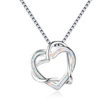 Infinity Love Heart Blue White Fire Opal Pendant Necklace - 925 Sterling SilverNecklaceWhite Opal Necklace
