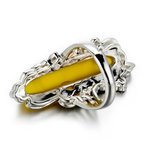 Amber Sterling Silver Ring S925 Fine Jewelry - ResizeableRing