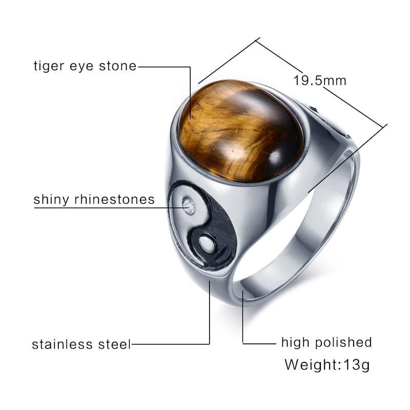 Vintage Oval Tiger Eye with Yin Yang Symbol RingRing