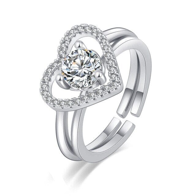 Romantic True Love Heart Diamond Ring - 925 Sterling SilverRingSilver