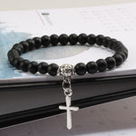 WWJD 6mm Boho Cross Natural Volcanic Stone BraceletBraceletMatte Black17cm