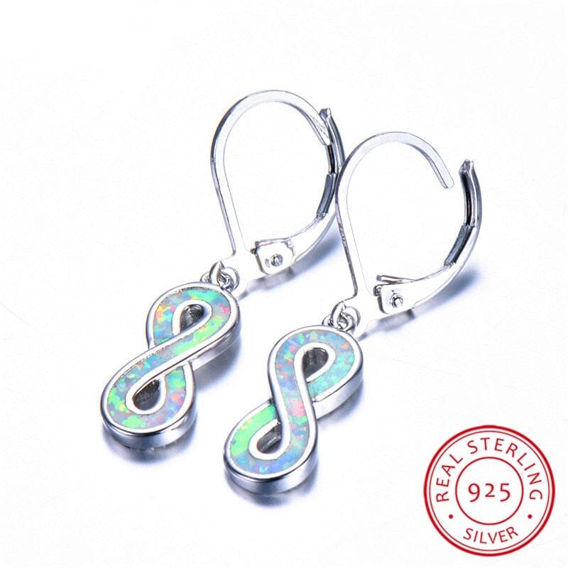 Love Infinity Blue/White Fire Opal Drop Earrings - S925 Sterling SilverEarringsWhite Opal Earrings