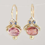 Unique Gold Color Oval Pink Simulated Tourmaline Dangle Hook EarringsEarringsRed