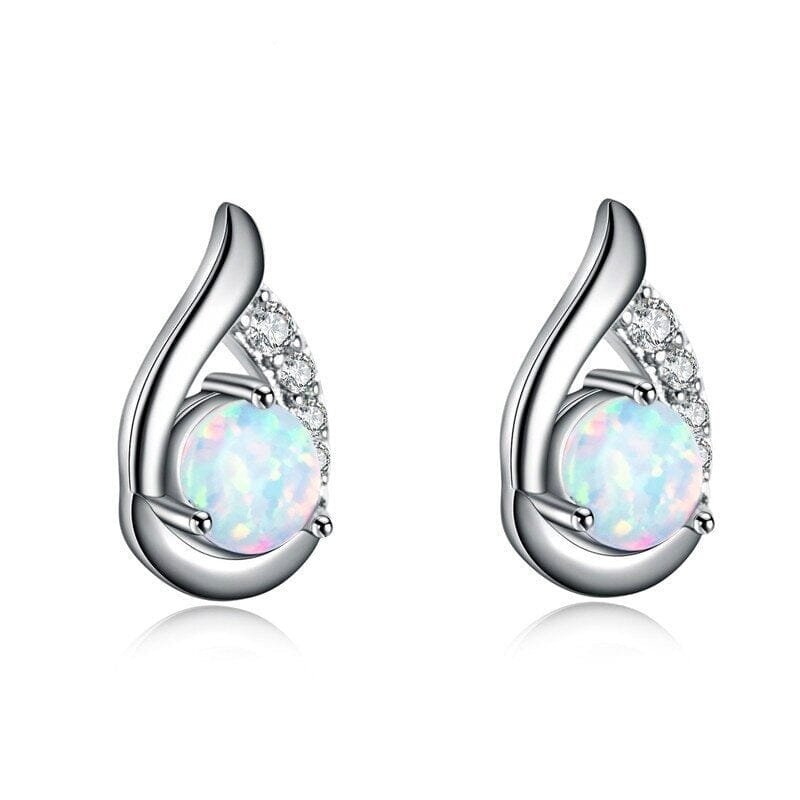 New Unique Silver Color/Black/Rose Gold Mystic White Fire Opal Stud EarringsEarrings925 Silver
