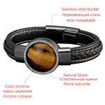 Natural Round Tiger Eye Leather BraceletBracelet