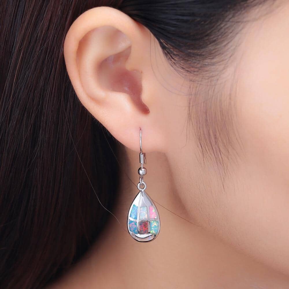 Multi Fire Opal Silver Dangle EarringsEarrings