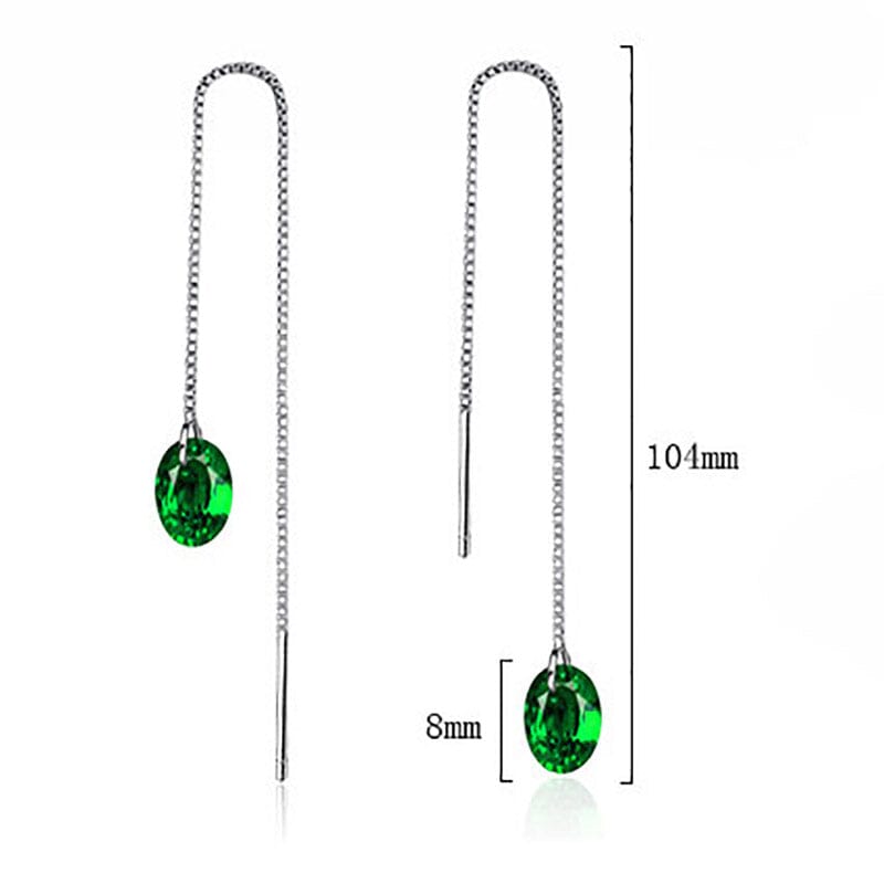 Oval Shape Emerald Dangling Earrings - 925 Sterling SilverEarrings