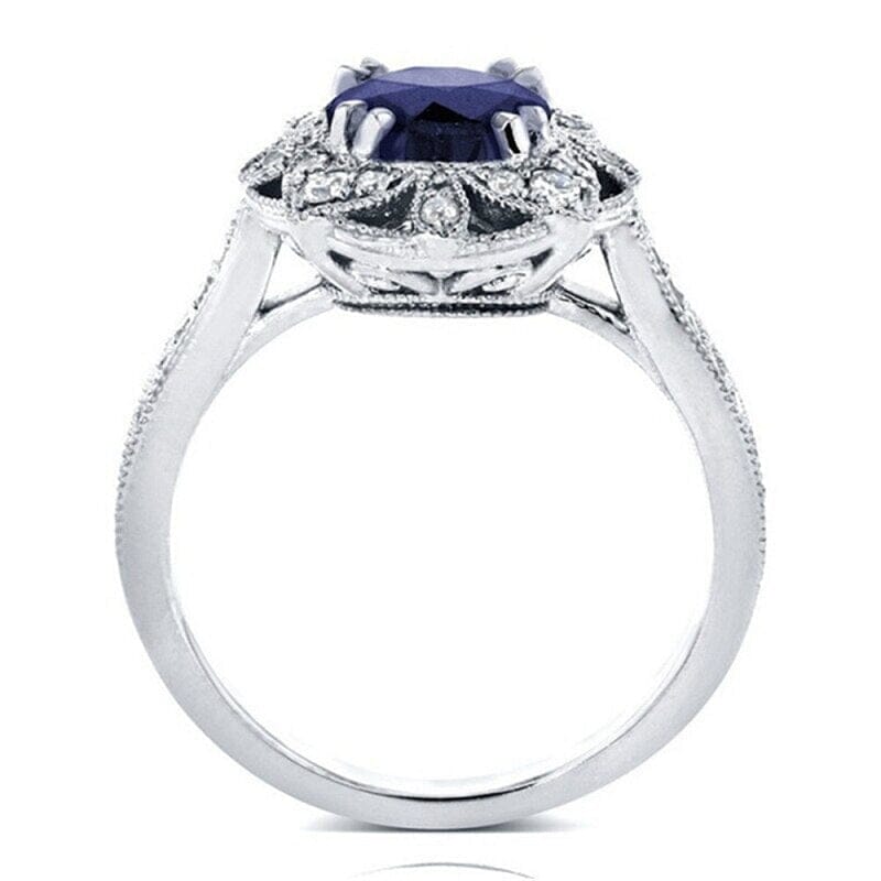 Classic Flower Shaped Sapphire Emerald Ring - 925 Sterling SilverRing