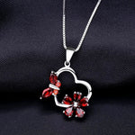 Butterfly and Flowers Garnet Pendant Necklace - 925 Sterling SilverNecklace